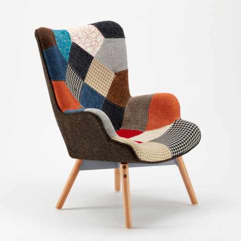 Fotel materiałowy z podłokietnikami Patchwork Multicolor