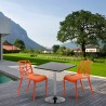 Czarny kwadratowy stolik 70x70 cm z 2 kolorowymi krzesłami Gelateria Mojito Model