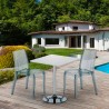 Biały kwadratowy stolik 70x70 cm z 2 kolorowymi przezroczystmi krzesłami Cristal Light Titanium Sprzedaż