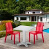 Biały kwadratowy stolik 70x70 cm z 2 kolorowymi przezroczystymi krzesłami Cristal Light Terrace Sprzedaż