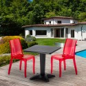 Czarny kwadratowy stolik 70x70 cm z 2 kolorowymi przezroczystmi krzesłami Cristal Light Balcony Sprzedaż