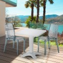 Biały kwadratowy stolik 70x70 cm z 2 kolorowymi przezroczystymi krzesłami Dune Terrace Oferta