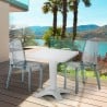Biały kwadratowy stolik 70x70 cm z 2 kolorowymi przezroczystymi krzesłami Dune Terrace Oferta