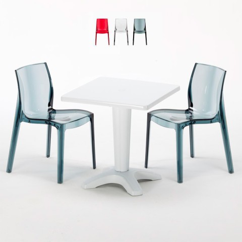 Kwadratowy stolik 70x70 Cm i 2 przezroczyste kolorowe krzesła Caffè Promocja