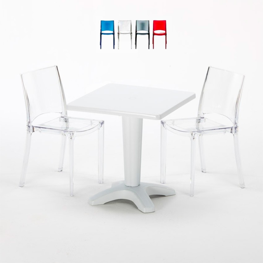Kwadratowy stolik 70x70 Cm i 2 przezroczyste kolorowe krzesła Caffè Cechy
