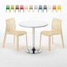 Bialy okrągły stolik 70x70 cm ze stalową podstawą i 2 kolorowymi krzesłami Gruvyer Island Cena