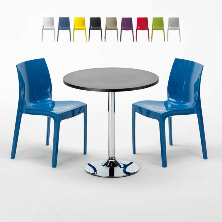 Czarny okrągły stolik 70x70 cm z 2 kolorowymi krzesłami Ice Cosmopolitan Oferta Czarny okrągły stolik 70x70 cm z 2 kolorowymi krzesłami Ice Cosmopolitan Oferta