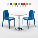 Bialy okrągły stolik 70x70 cm ze stalową podstawą i 2 kolorowymi krzesłami Ice Long Isalnd Oferta