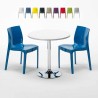 Bialy okrągły stolik 70x70 cm ze stalową podstawą i 2 kolorowymi krzesłami Ice Long Isalnd Oferta