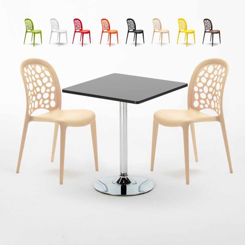 Czarny kwadratowy stolik 70x70 cm z 2 kolorowymi krzesłami WEDDING Mojito Oferta