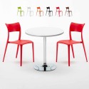 Biały okrągły stolik 70x70 cm z 2 kolorowymi krzesłami Parisienne Long Island Rabaty