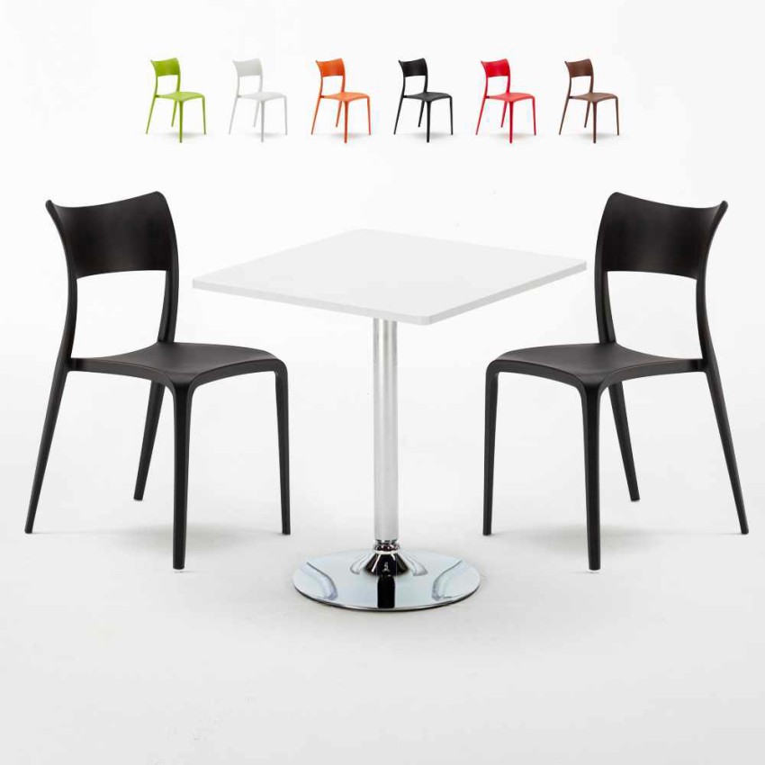 Biały kwadratowy stolik 70x70 cm z 2 kolorowymi krzesłami Parisienne Cocktail Rabaty Biały kwadratowy stolik 70x70 cm z 2 kolorowymi krzesłami Parisienne Cocktail Rabaty