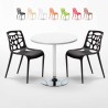 Biały okrągły stolik 70x70 cm z 2 kolorowymi krzesłami Gelateria Long Island Katalog