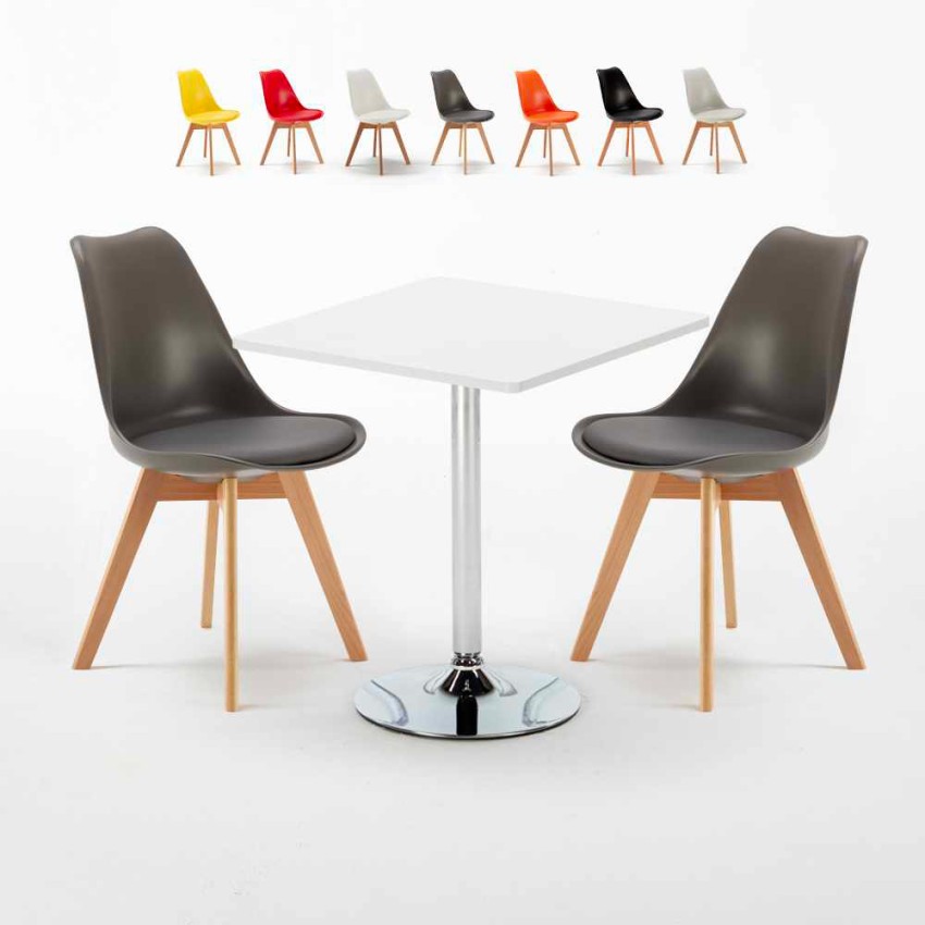 Biały kwadratowy stolik 70x70 cm z 2 kolorowymi krzesłami Nordica Cocktail Rabaty Biały kwadratowy stolik 70x70 cm z 2 kolorowymi krzesłami Nordica Cocktail Rabaty