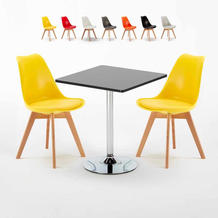 Czarny kwadratowy stolik 70x70 cm z 2 kolorowymi krzesłami Nordica Mojito Sprzedaż