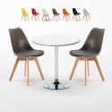 Biały okrągły stolik 70x70 cm z 2 kolorowymi krzesłami Nordica Long Island Rabaty