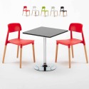 Czarny kwadratowy stolik 70x70 cm z 2 kolorowymi krzesłami Barcellona Mojito Rabaty