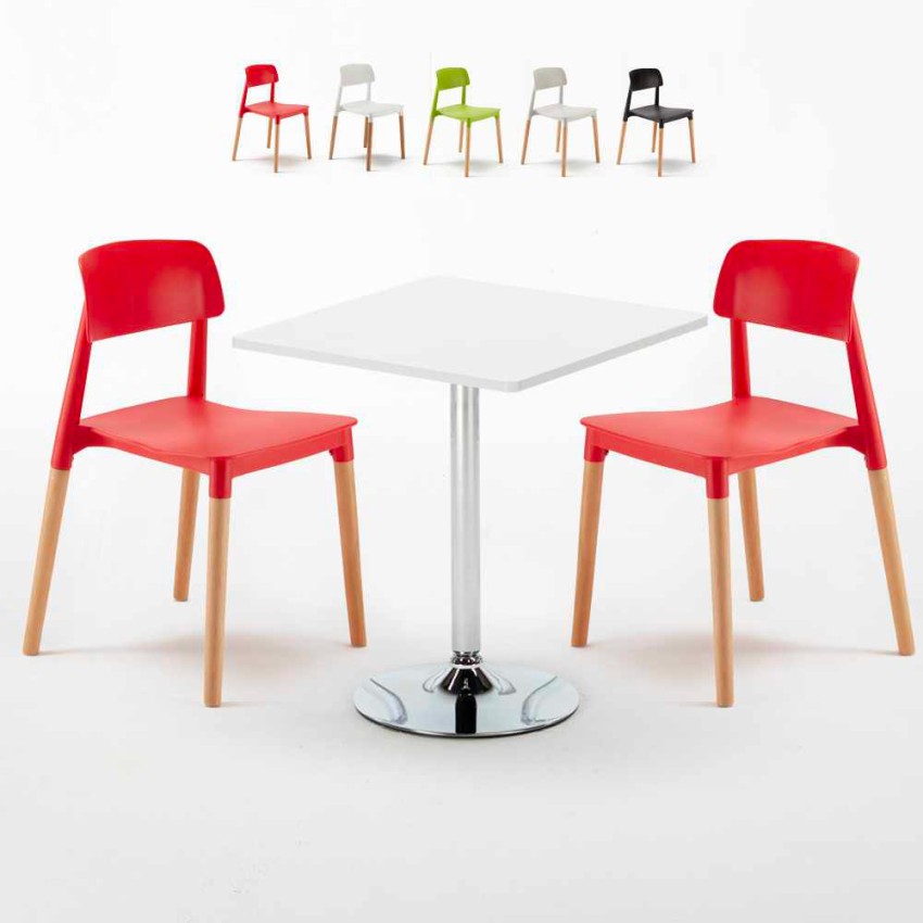 Biały kwadratowy stolik 70x70 cm z 2 kolorowymi krzesłami Barcellona Cocktail Sprzedaż Biały kwadratowy stolik 70x70 cm z 2 kolorowymi krzesłami Barcellona Cocktail Sprzedaż