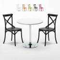 Biały okrągły stolik 70x70 cm z 2 kolorowymi krzesłami Vintage Long Island Oferta