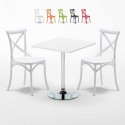 Biały kwadratowy stolik 70x70 cm z 2 kolorowymi krzesłami Vintage Cocktail Oferta