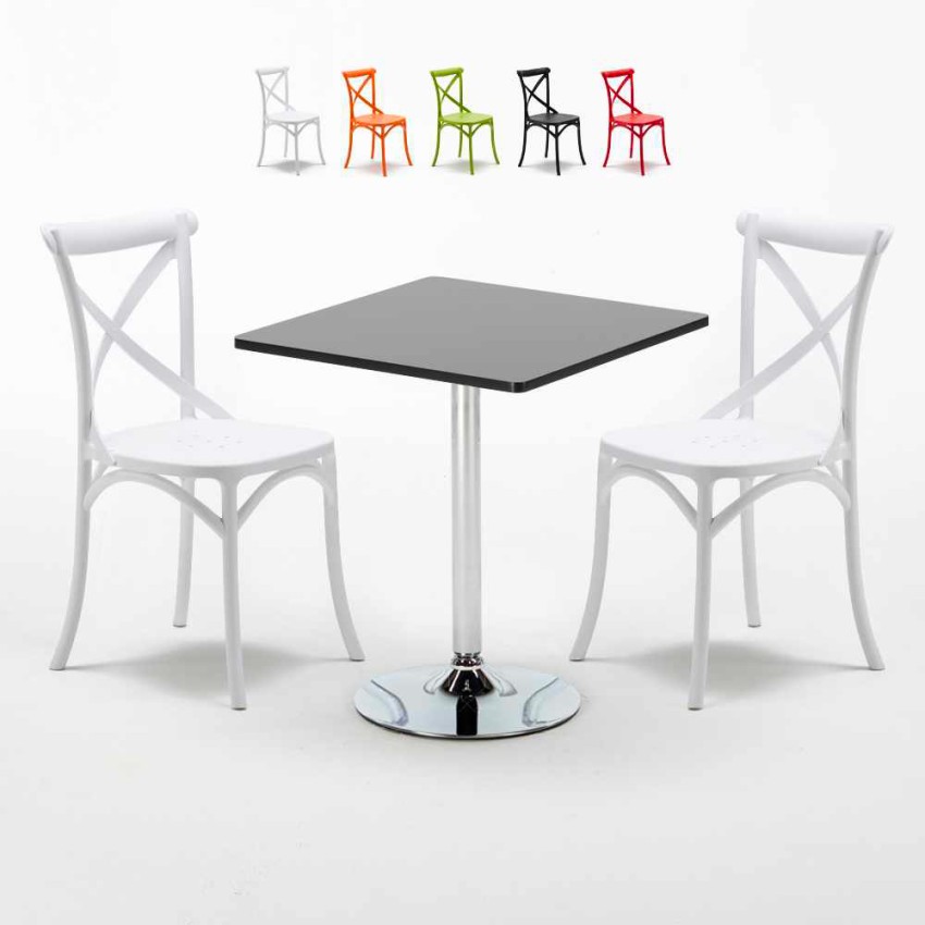 Czarny kwadratowy stolik 70x70 cm z 2 kolorowymi krzesłami Vintage Mojito Oferta Czarny kwadratowy stolik 70x70 cm z 2 kolorowymi krzesłami Vintage Mojito Oferta