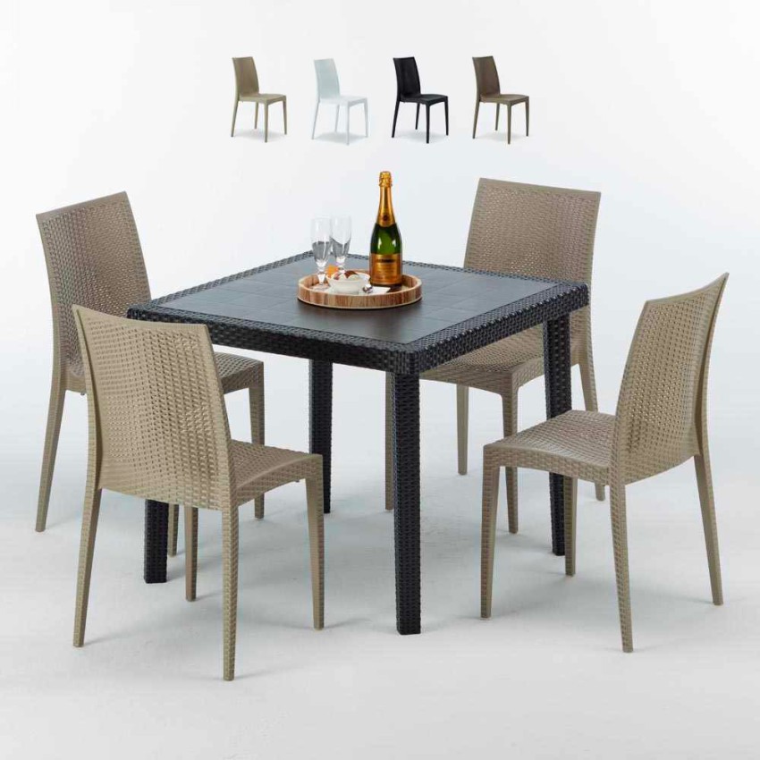 Czarny kwadratowy stolik, 90x90 cm z 4 kolorowymi krzesłami Bistrot Passion Sprzedaż