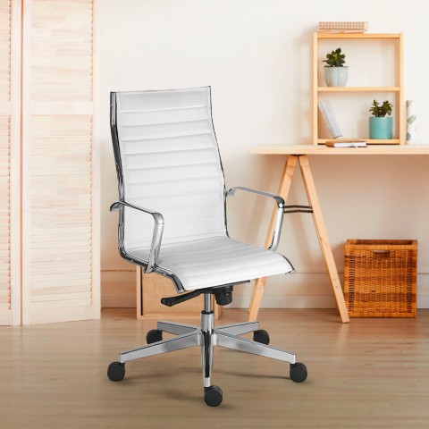 Ergonomiczne krzesło biurowe projekt biała skóra ekologiczna Stylo HWE