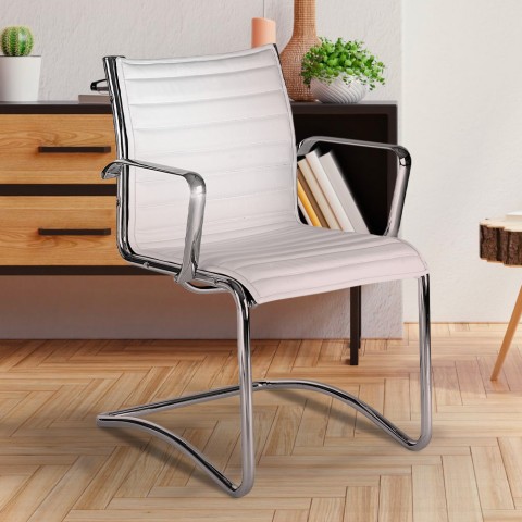 Krzesło biurowe z podłokietnikami biała skóra ekologiczna Stylo SBWE