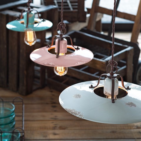 Lampa wisząca żelazo i ceramika styl industrialny vintage Country SO