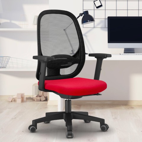 Ergonomiczny fotel biurowy czerwony oddychająca siatka Easy R Promocja
