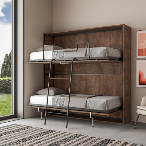 Poziome składane łóżko piętrowe 85x185cm z drewna orzechowego Kando 2NC Promocja