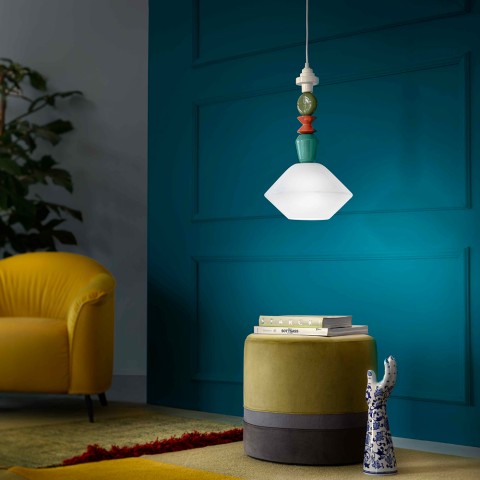 Lampa wisząca art deco design vintage szkło i ceramika Lariat SO-G