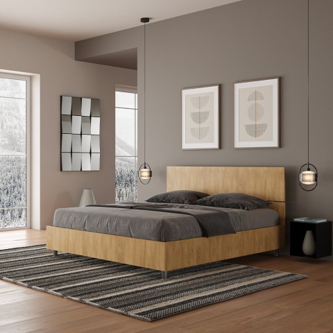 Nowoczesne łóżko podwójne kontenerowe z drewna 160x190cm Demas Oak Promocja