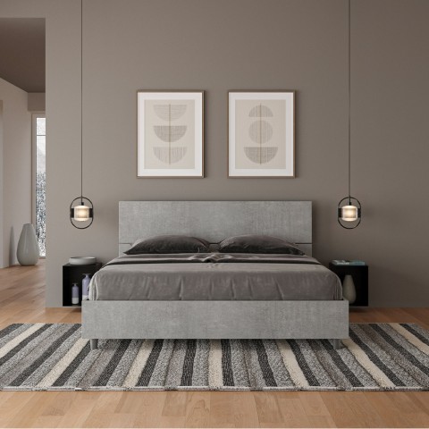 Szare łóżko podwójne 160x190cm proste listwy zagłówka Demas D Concrete