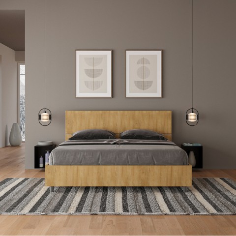 Podwójne łóżko z drewna 160x190cm z ukośnym zagłówkiem Demas I Oak