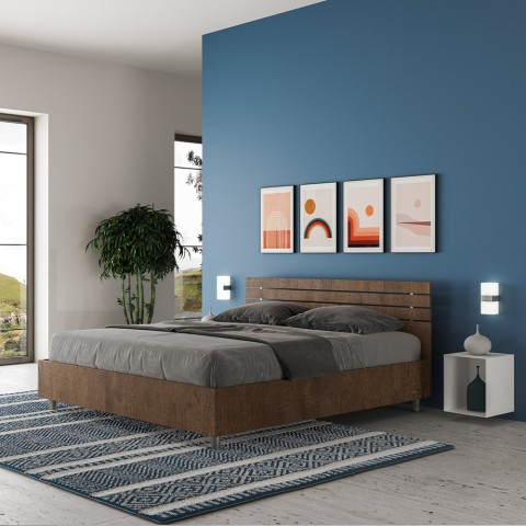 Podwójne łóżko z drewna orzechowego z prostymi listwami zagłówka 160x190cm Ankel D Noix Promocja