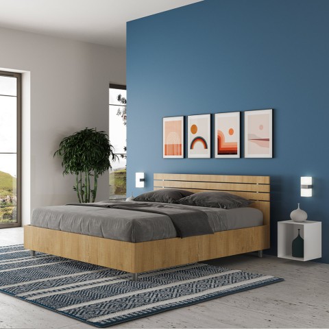 Łóżko podwójne 160x190cm proste listwy zagłówka z drewna Ankel D Oak Promocja