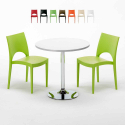 Biały okrągły stolik 70x70 cm z 2 kolorowymi krzesłami Ice Long Island Promocja
