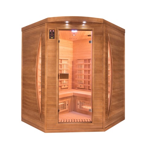 Narożna sauna fińska na podczerwień 3 miejsca drewno Dual Healthy Spectra 4 Promocja