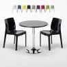 Czarny okrągły stolik 70x70 cm z 2 kolorowymi krzesłami Ice Cosmopolitan Promocja