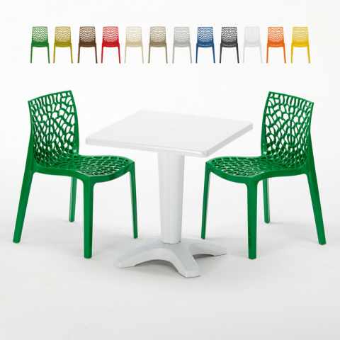 Czarny kwadratowy stolik 70x70 cm z 2 kolorowymi krzesłami Gruvyer Patio Promocja