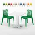 Czarny kwadratowy stolik 70x70 cm z 2 kolorowymi krzesłami Gruvyer Patio Promocja