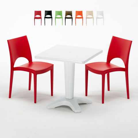 Czarny kwadratowy stolik 70x70 cm z 2 kolorowymi krzesłami Paris Patio