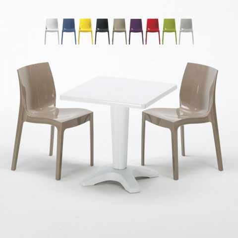 Czarny kwadratowy stolik 70x70 cm z 2 kolorowymi krzesłami Ice Patio