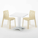 Czarny kwadratowy stolik 70x70 cm z 2 kolorowymi krzesłami Gruvyer Patio 