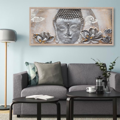 Obraz ręcznie malowany na płótnie Budda z ramą 65x150cm W218
