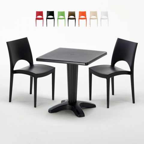 Czarny kwadratowy stolik 70x70 cm z 2 kolorowymi krzesłami Paris Aia