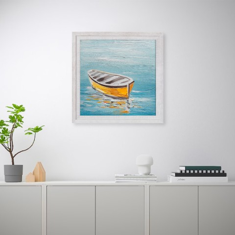 Ręcznie malowany obraz łodzi morskiej na płótnie 30x30cm z ramą W605 Promocja