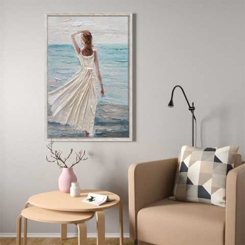 Ręcznie malowany obraz na płótnie kobieta plaża 60x90cm W713 Promocja