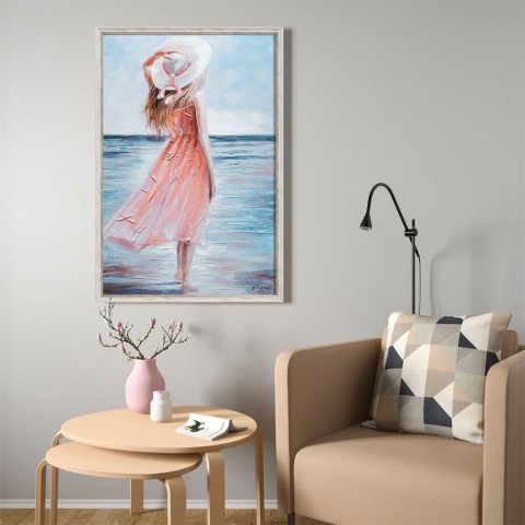 Ręcznie malowany obraz na płótnie kobieta plaża 60x90cm W714